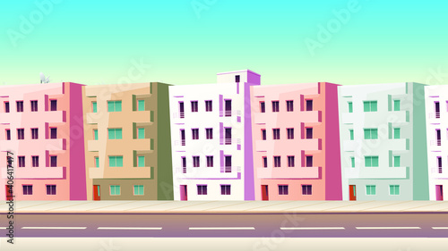 Classic Street With Vector Houses With Balconies 