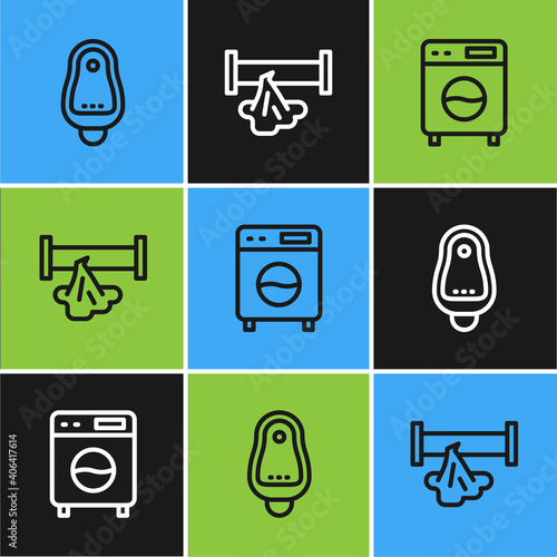 Set line Toilet urinal or pissoir, Washer and Broken pipe icon. Vector.
