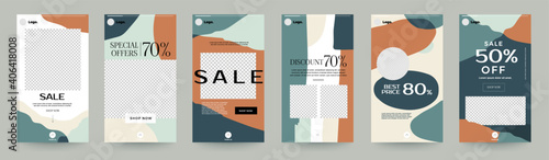 Design template set of social media platform share photo post organic shape design. Promotion banner for online store. Show discount, sales, new arrivals. Vector illustrate.