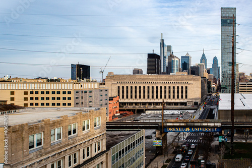 Philadelphia Pennsylvania city skyline at sunset