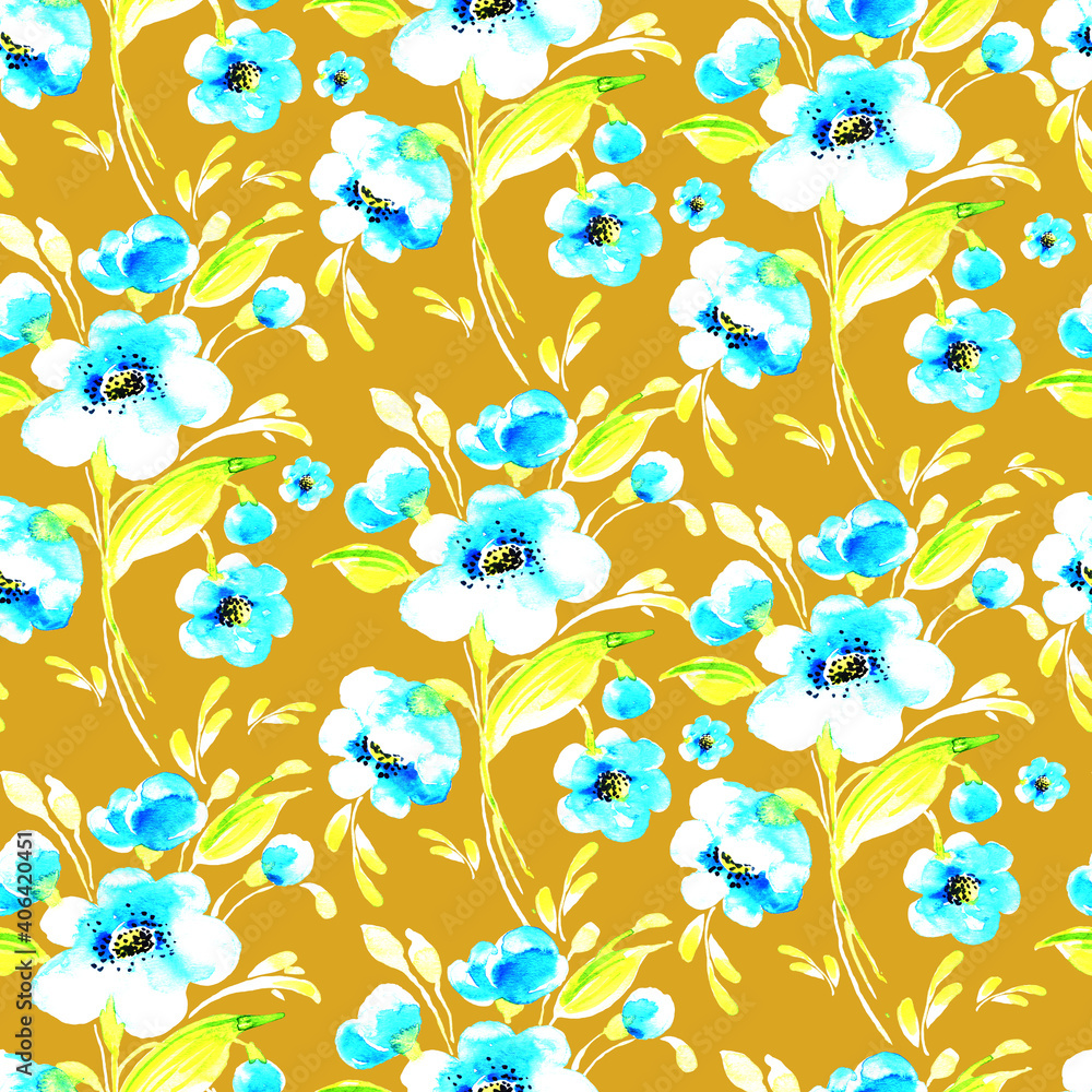 Abstract floral seamless pattern spring flowers drawn by paints on paper Abstract floral seamless pattern spring flowers drawn by paints on paper