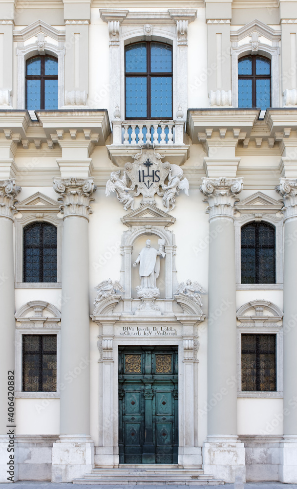 Facade of the baroque catholic church of Sant Ignazio in Gorizia, Italy