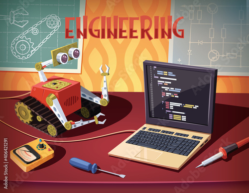 Robot programming and development .engineering and mechatronics illustration