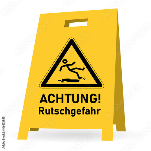 Achtung, nasser oder glatter Boden - Rutschgefahr - Warnschild / Warnzeichen