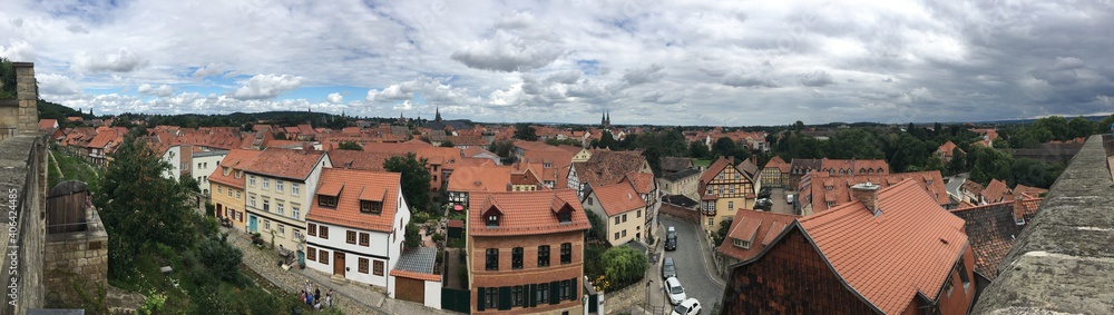 Panoramic view over the rooftops of the Old Town of Quedlinburg, Germany Panoramic view over the rooftops of the Old Town of Quedlinburg, Germany