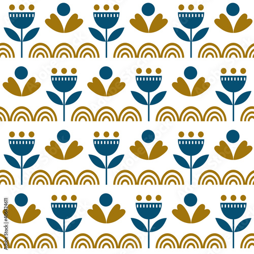 Scandinavian folk art seamless vector pattern with plants in minimalist style
