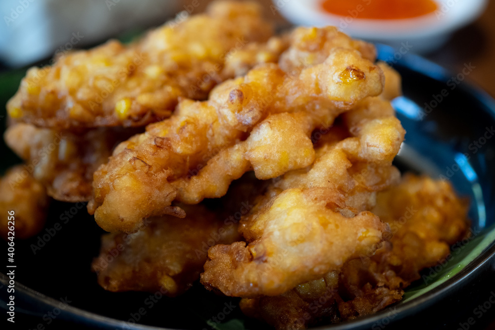 Crispy fried corn. Vegetarian food Crispy fried corn. Vegetarian food
