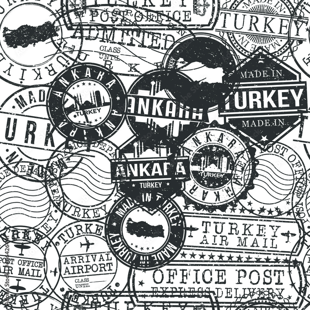 Antalya Turkey Stamps Background. City Stamp Vector Art. Postal Passport Travel. Design Set Pattern.