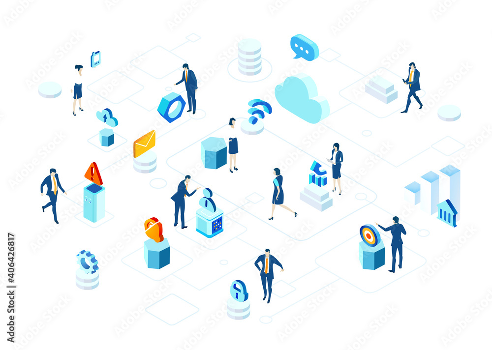 Isometric business environment with business people work around communication icons, make business together, solving problems, support, advisory idea. Isometric business environment with business people work around communication icons, make business together, solving problems, support, advisory idea.