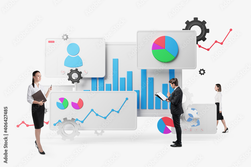 Young business team and graphs and statistics Young business team and graphs and statistics