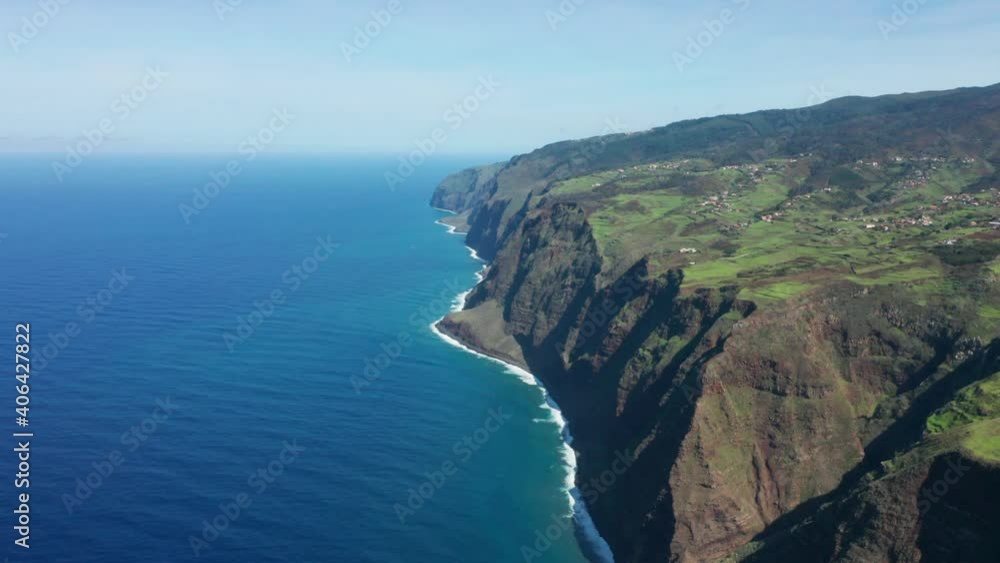 Impressive natural volcanic cliffs of Portuguese island Madeira, aerial Impressive natural volcanic cliffs of Portuguese island Madeira, aerial