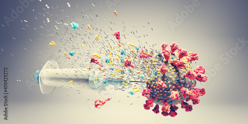 Quadro su tela Coronavirus Covid-19 vaccine. Destroy Covid19 virus