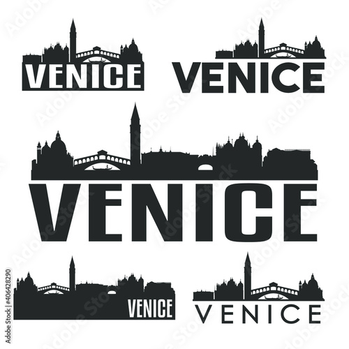 Venice Italy Flat Icon Skyline Vector Silhouette Design Set Logo Illustration.