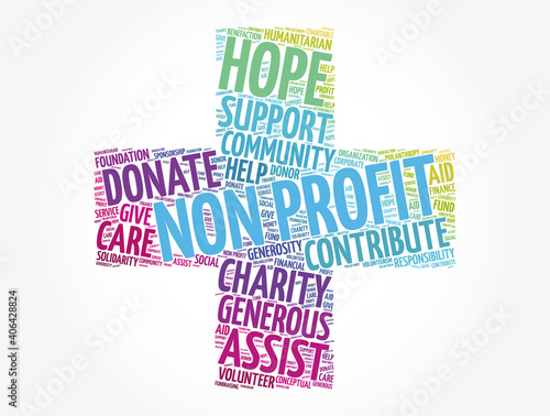 Non Profit cross word cloud, social concept background