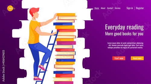 Website design for online learning, library, book store. Vector illustration for poster, banner, website development.