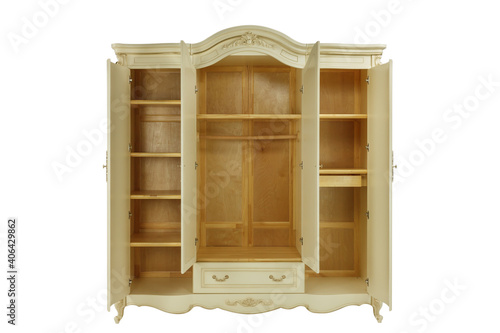 large beige wardrobe with open doors