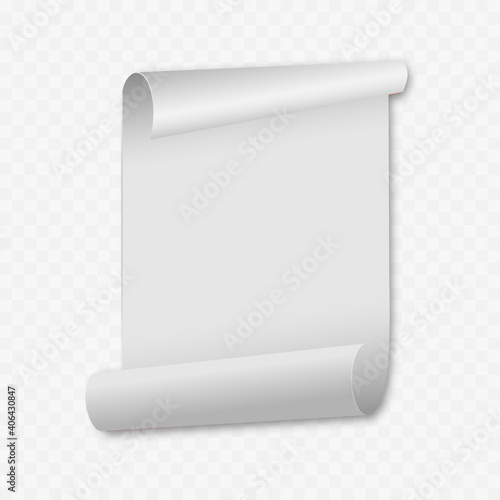 Grey ribbon scroll curved paper on transparent background. Vector