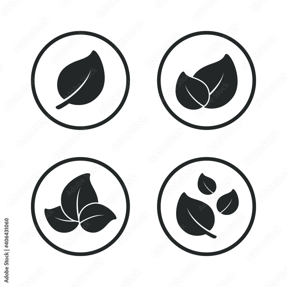 Single, two and tree leaves in a circle icon sign design set. Simple ...