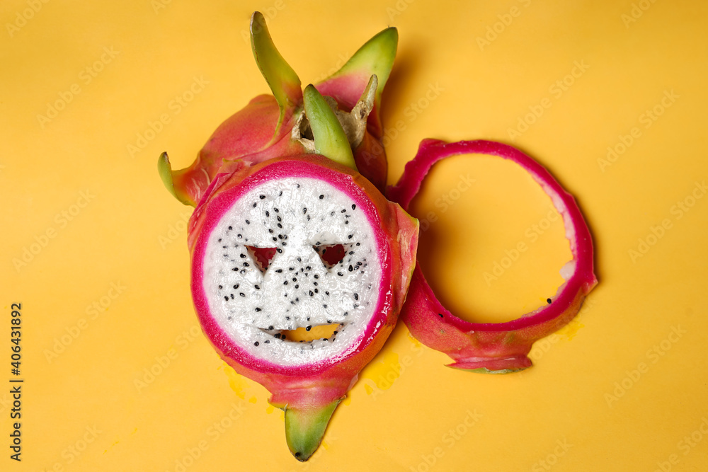 Fresh Dragon Fruit Set Isolated Whole And Sliced From The Top View The Dragon Fruit Placement