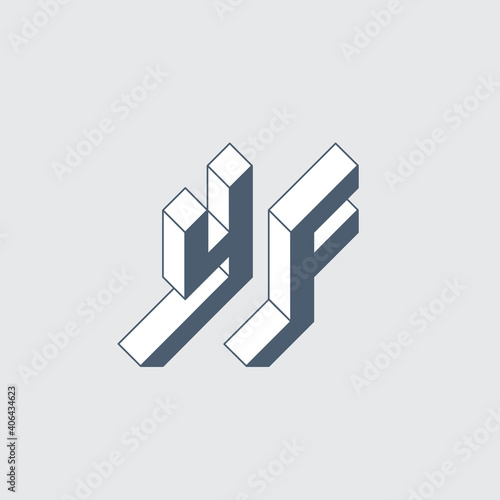 YF - monogram or logotype. Volume alphabet. Three-dimension letters Y and F. Isometric 3d font for design.
