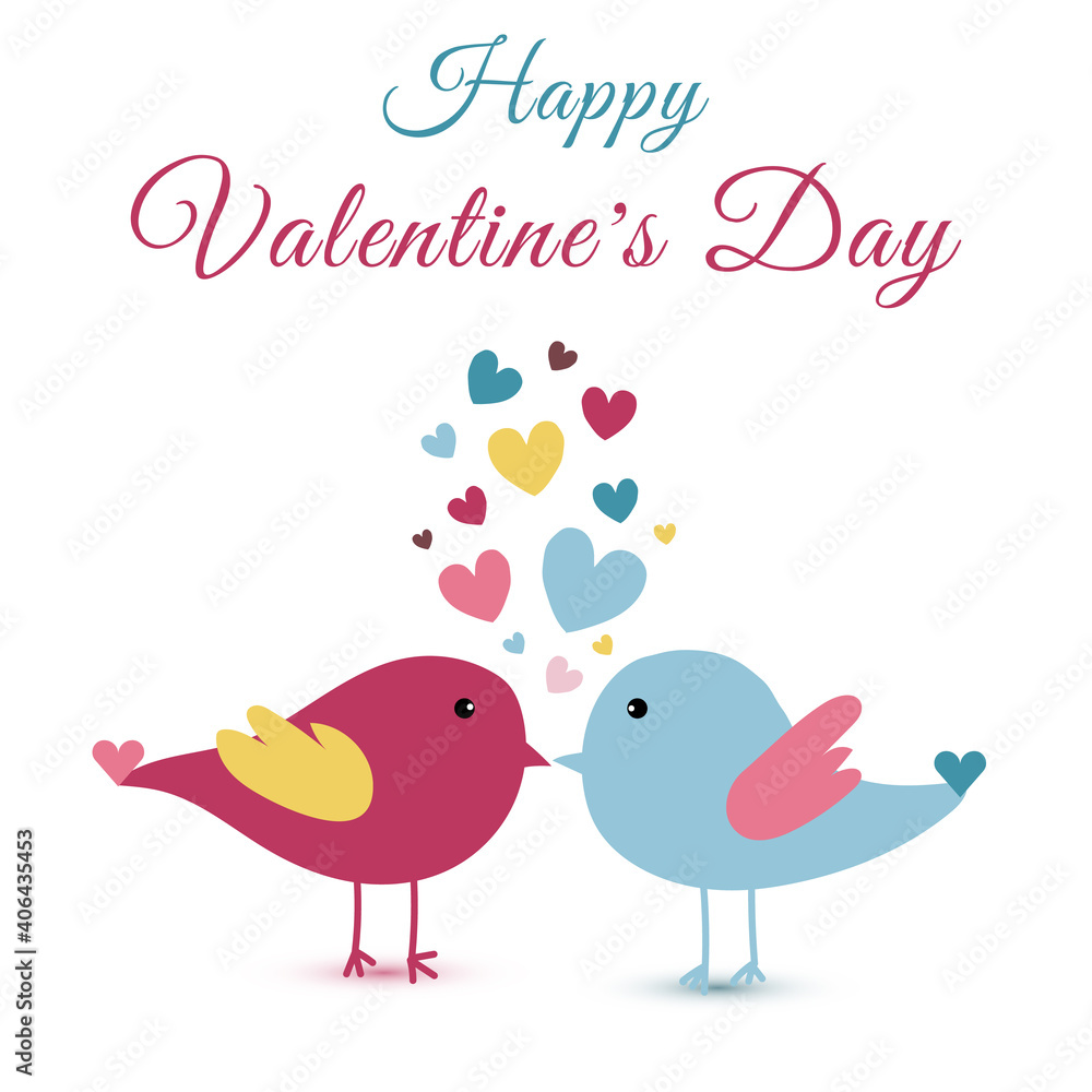 Hand drawn cute lovers birds and heart valentine's day Hand drawn cute lovers birds and heart valentine's day