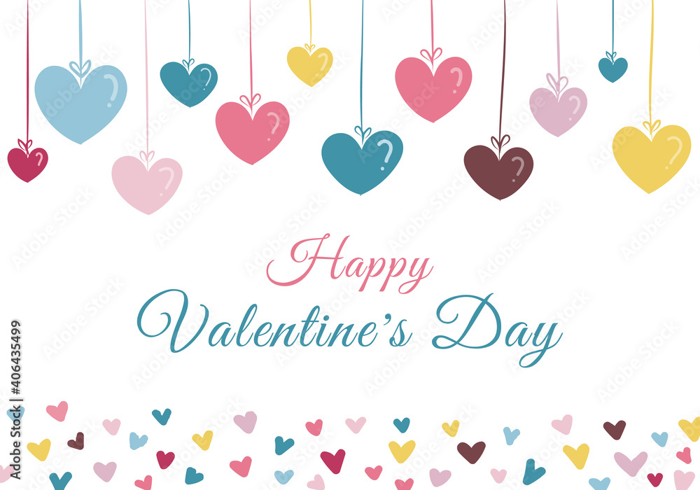Happy valentine's day hand drawn many heart pastel color on white background