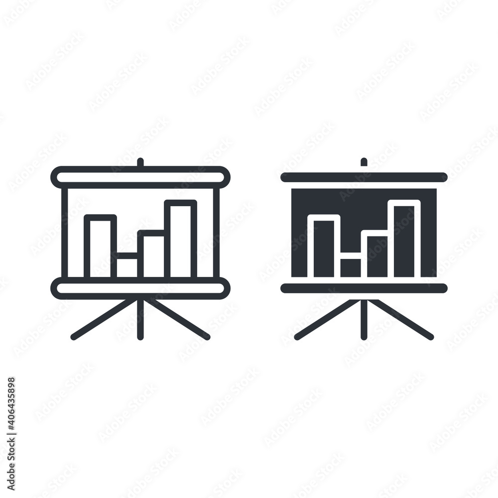 Business presentation stand line and solid icon. Demonstrate at blackboard concept. Presentation billboard sign. Scheme Diagram symbol. Business Vector illustration design on white background EPS 10 Business presentation stand line and solid icon. Demonstrate at blackboard concept. Presentation billboard sign. Scheme Diagram symbol. Business Vector illustration design on white background EPS 10
