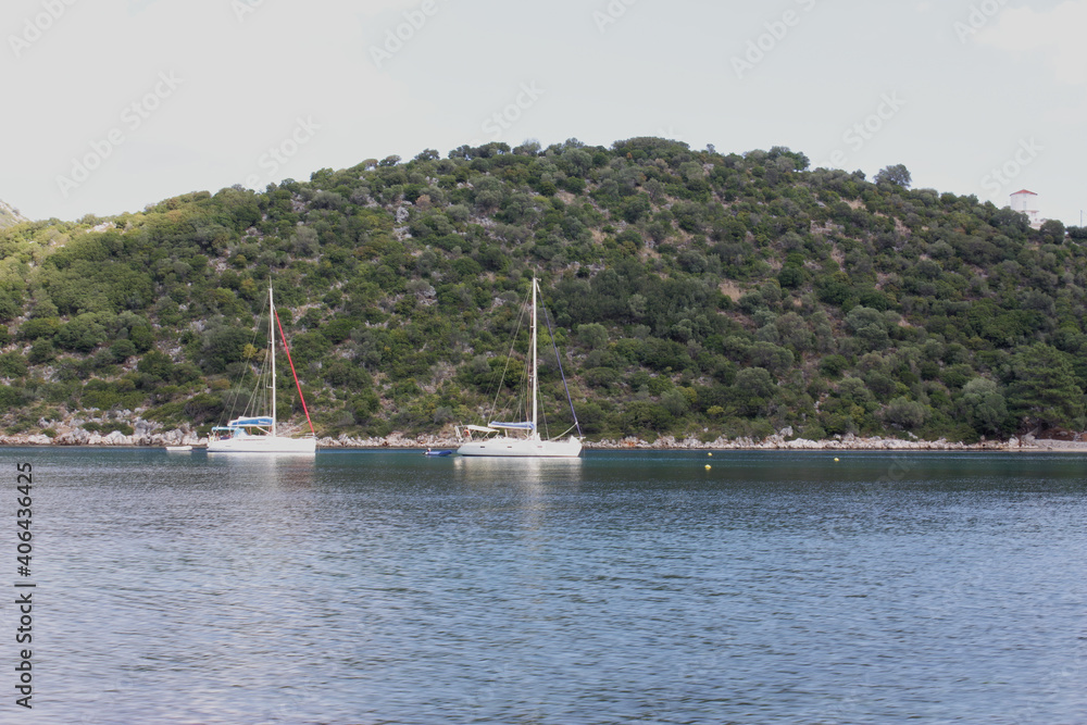 Sailing yacht in the Aegean Sea in Greece. Sailing.Sailing around Greece.