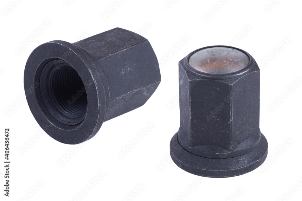 wheel nut, for truck, isolated on white background. spare parts. wheel nut, for truck, isolated on white background. spare parts.