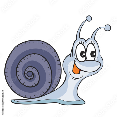 funny snail character, cartoon illustration, isolated object on white background, vector illustration,