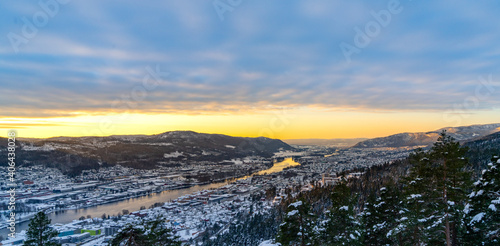 Fototapeta Naklejka Na Ścianę i Meble -  Sunset over Drammen, a town in the Buskerud province of Norway	