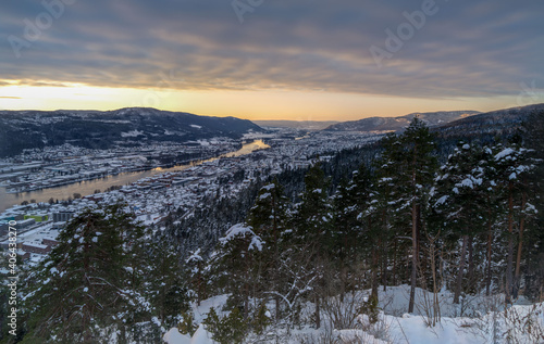 Sunset over Drammen, a town in the Buskerud province of Norway 