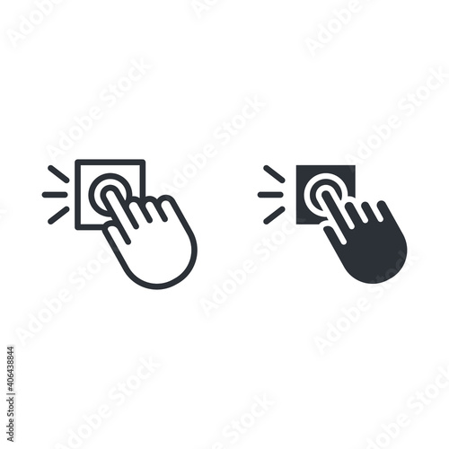 Ring door bell line and solid icon. finger pressing or Hand push bell button. Notification Alarm logo. Hand pressed ring alert vector illustration design on white background. EPS 10