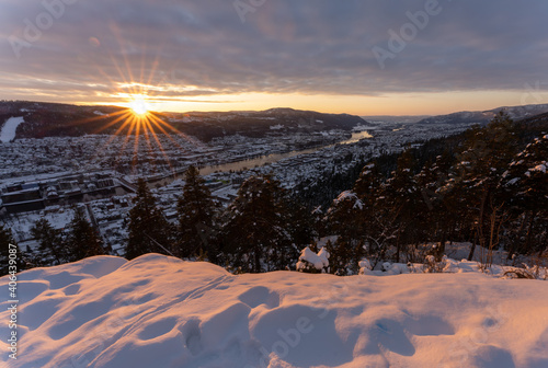 Sunset over Drammen, a town in the Buskerud province of Norway 