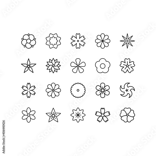 Flowers line icon set. Beautiful garden plants - tulip, chamomile, sunflower, rose, carnation. Icons isolated on white background, for the website and app. Editable Strokes