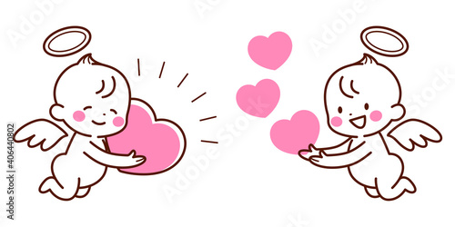 ハートと天使　かわいい　イラスト　ベクター
