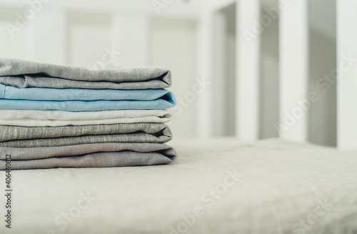 a set of plain linen bedding close-up