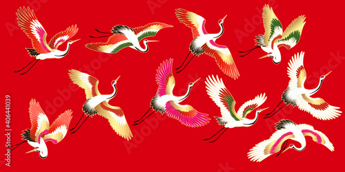 Set of vector japanese cranes