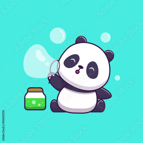 Cute Panda Playing Soap Bubble Cartoon Vector Icon
Illustration. Animal Nature Icon Concept Isolated Premium Vector. Flat Cartoon Style