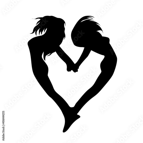 Silhouettes of two girls in the shape of a heart
