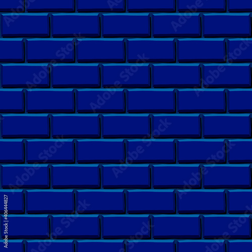 Vector illustration night blue brick wall. Seamless pattern texture.