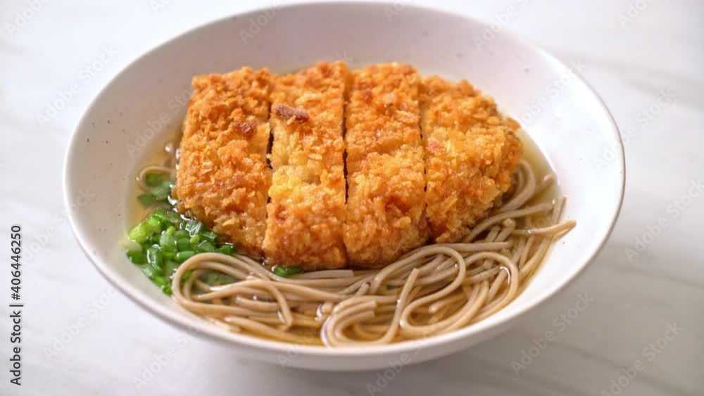 Soba ramen noodle with Japanese fried pork cutlet (tonkatsu) - Asian food style