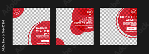 Social media post template for national wear red day. National awareness campaign for women about heart disease.