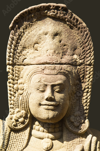 Detail of a god sculpture, Terrace of the Elephants, Angkor Thom, Siem Reap, Cambodia,   Asia