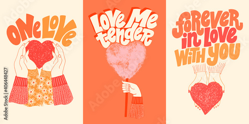 Vector card set for valentines day. Romantic collection for social media, print, t-shirt, card, poster, gift, landing page, web design elements. Hand-drawn lettering typography. Doodle illustration.