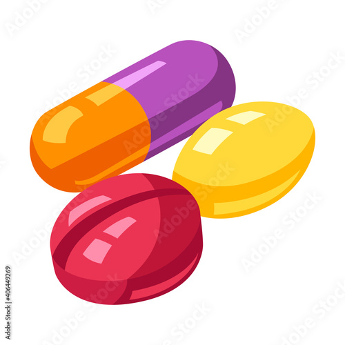 Illustration of tablets and capsules.