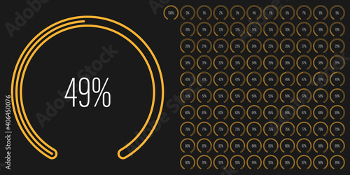 Set of circular sector percentage diagrams meters from 0 to 100 ready-to-use for web design, user interface UI or infographic - indicator with yellow