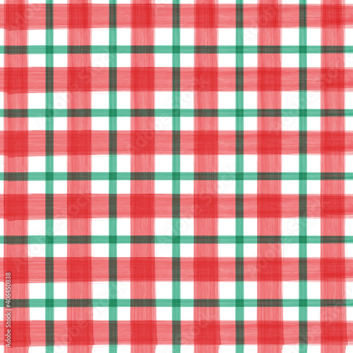 Red And Green Christmas Watercolor Checkered Pattern