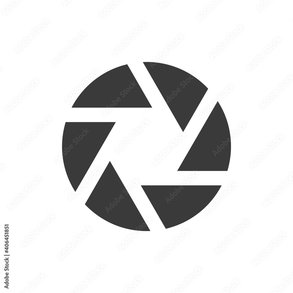 Camera shutter or aperture black icon. Simple glyph vector symbol. 