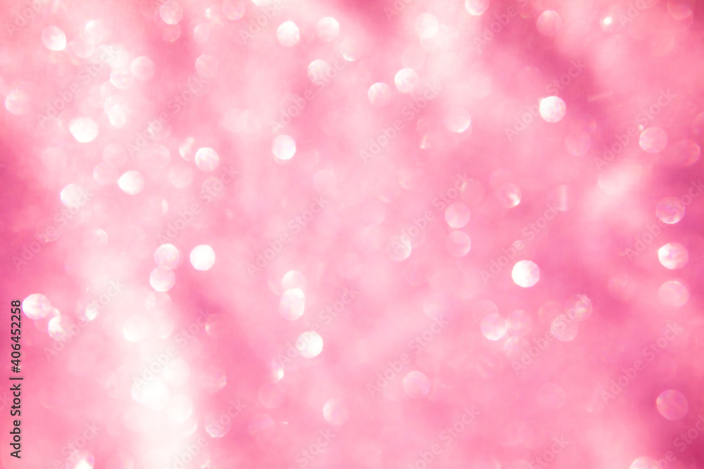 Trendy abstract pink circles bokeh festive glitter shimmering background. Bokeh overlay pattern. Modern color design.